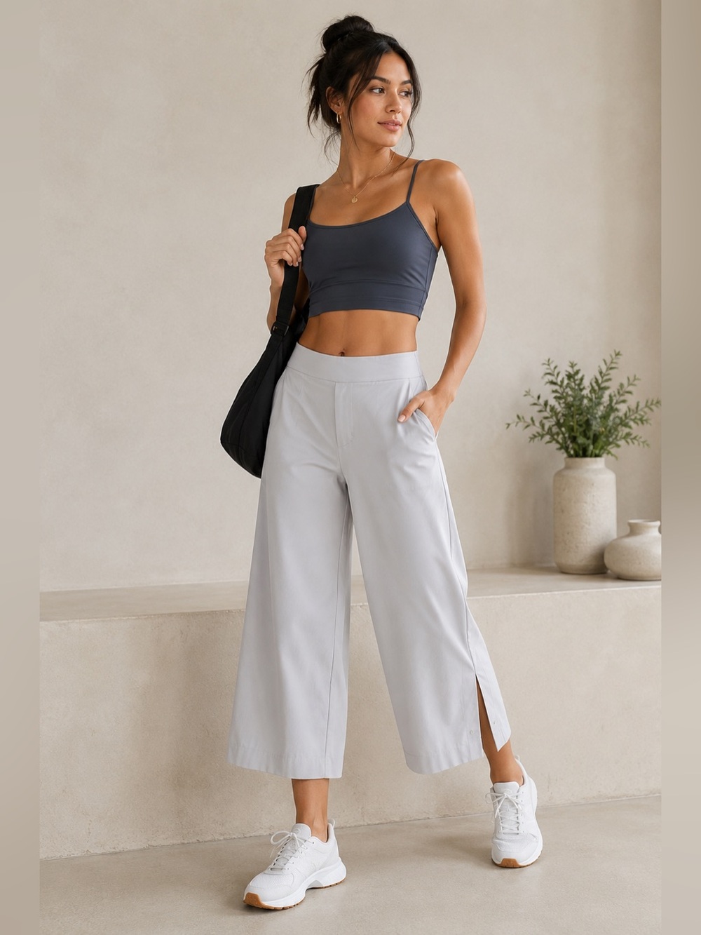 Athleta Tribeca Crop‎ Birch Grey Wide Leg Athletic Performance Pants